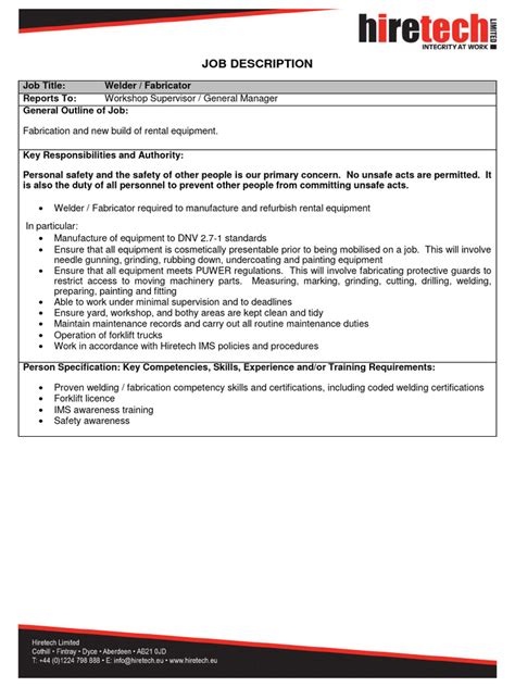 welder fabricator job description pdf